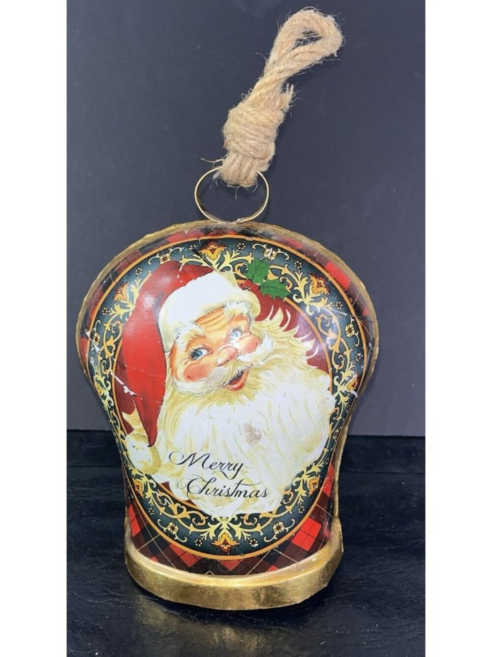 Large Merry Christmas Santa Claus Cow bell Cowbell Hanging Table Top Holiday